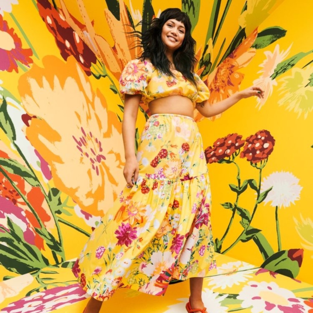 SET - Floral Yellow Skirt & Top set, H&M designer collab